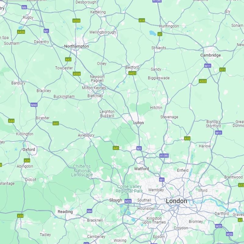 Map showing Buckinghamshire, Oxfordshire, Hertfordshire