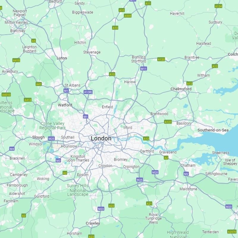 Map of London and parts of south-east England