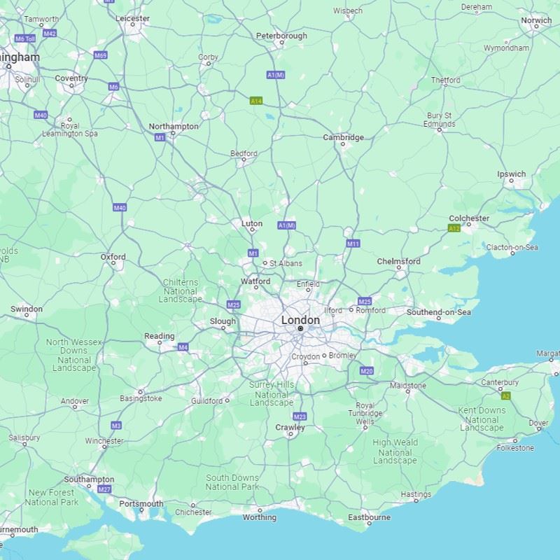 Map showing London and parts of south-east England