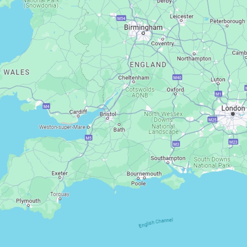 Map of south west England and parts of Wales
