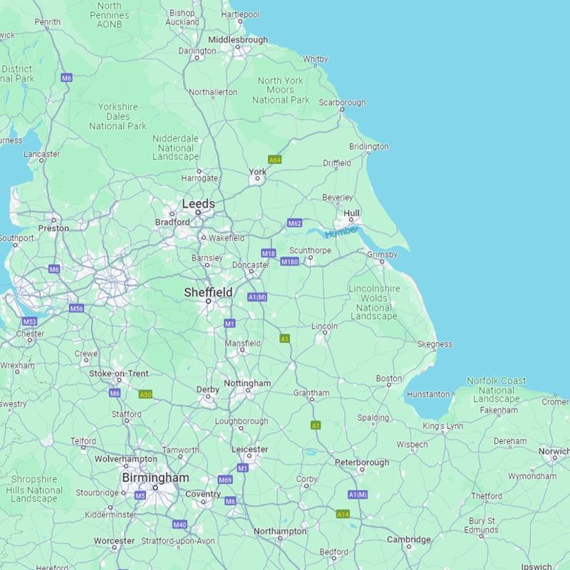 map of northern England and the midlands